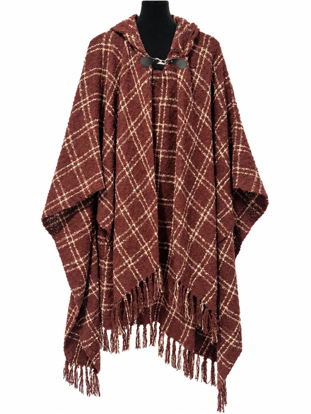Lane Bryant Hooded Plaid Fringe Poncho Cape Poncho - Burgundy